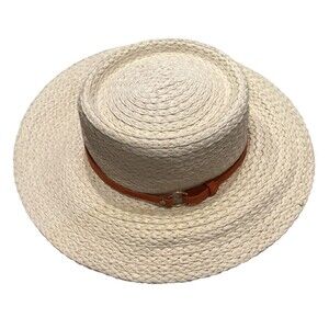 Vince Camuto Straw Hat Summer Resort Faux Leather Hat Band One Size